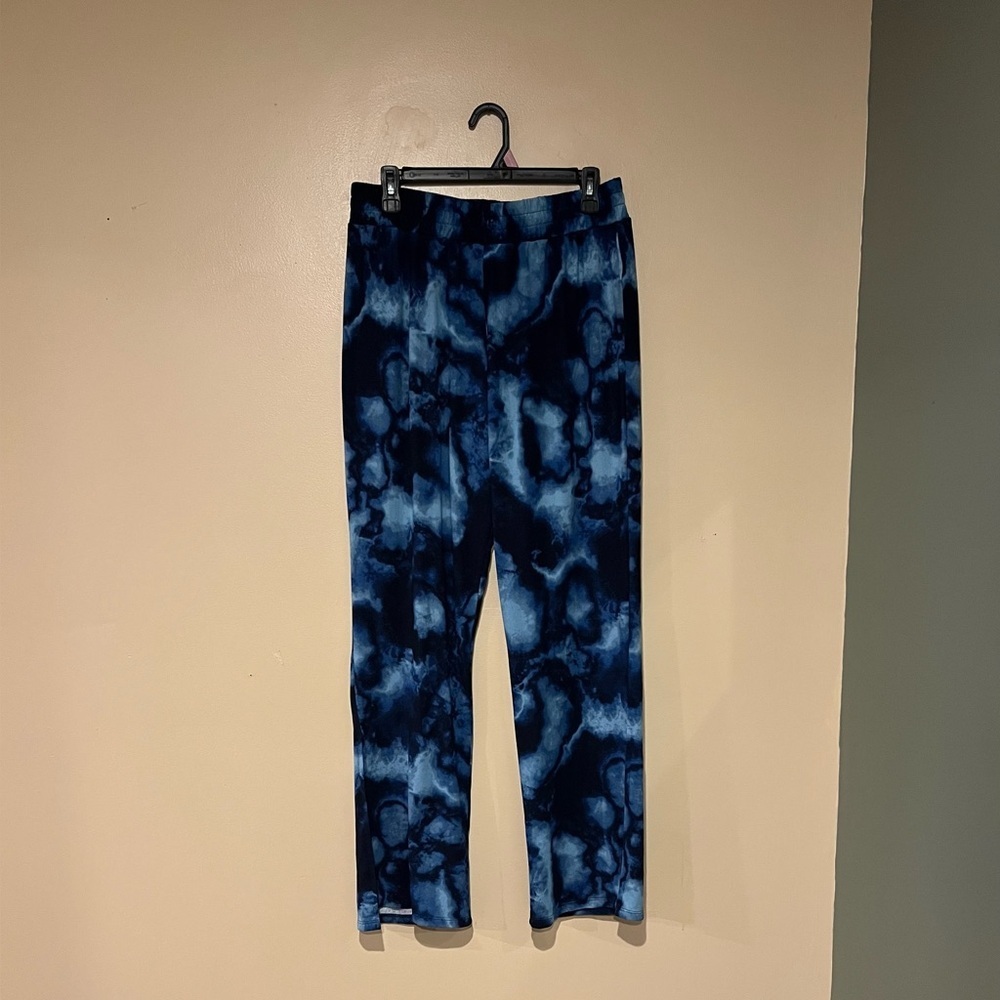Lularoe Cozy Dana Blue Tie Dye Loungepants Slit Bottoms Wide Leg Size Large